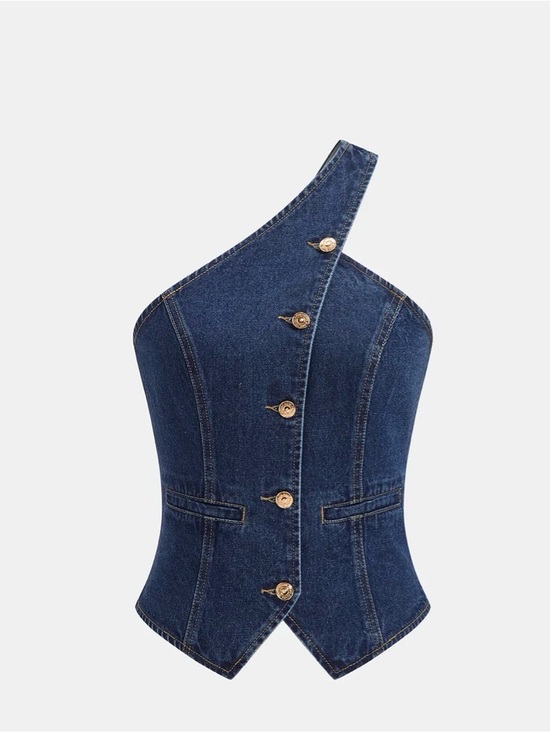 Commense Tops - Commense One Shoulder Buttoned Denim Vest NWT